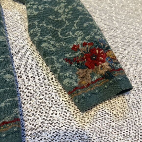 PENDLETON LARGE Wool Embroidered Zip Front Sweater Jacket Green Floral VINTAGE - Picture 3 of 11